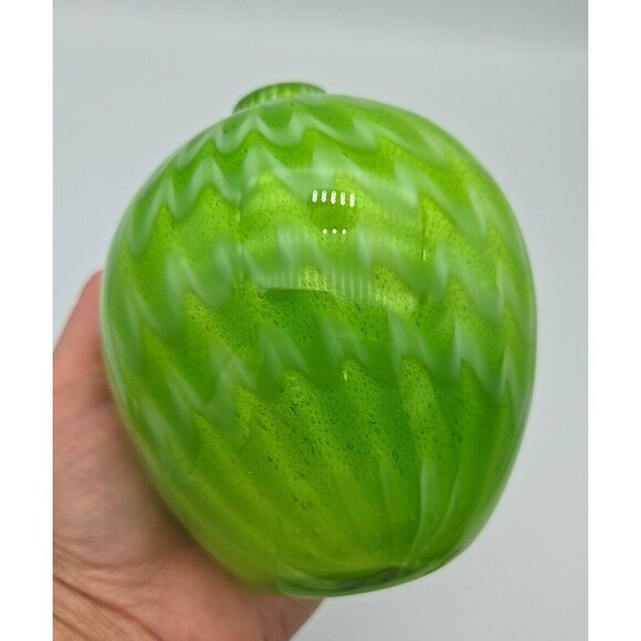 Hand Blown Art Glass Oil Lamp Chartreuse Green Swirl No Wick 4.5" Tall Heavy - Picture 5 of 10